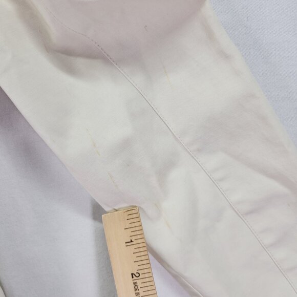 Blanc Noir Belted Coat Size Medium Puff Ruffle Trim Ivory Snap Button Midi - Picture 10 of 15